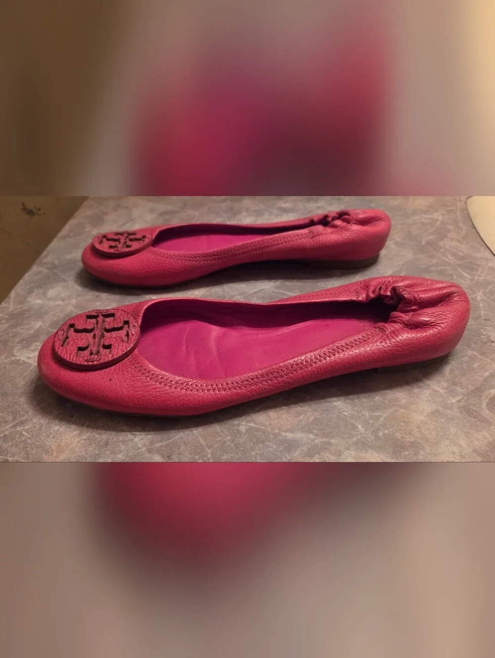 Tory Burch Pink Leather Reva Ballet Flats